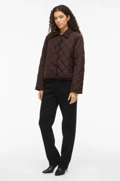 Vila Abrigo acolchado guateado con cuello de pana Marrón oscuro New