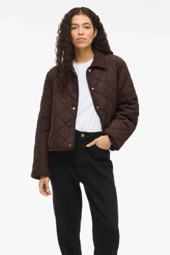 Vila Abrigo acolchado guateado con cuello de pana Marrón oscuro New