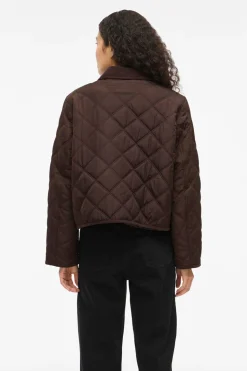 Vila Abrigo acolchado guateado con cuello de pana Marrón oscuro New