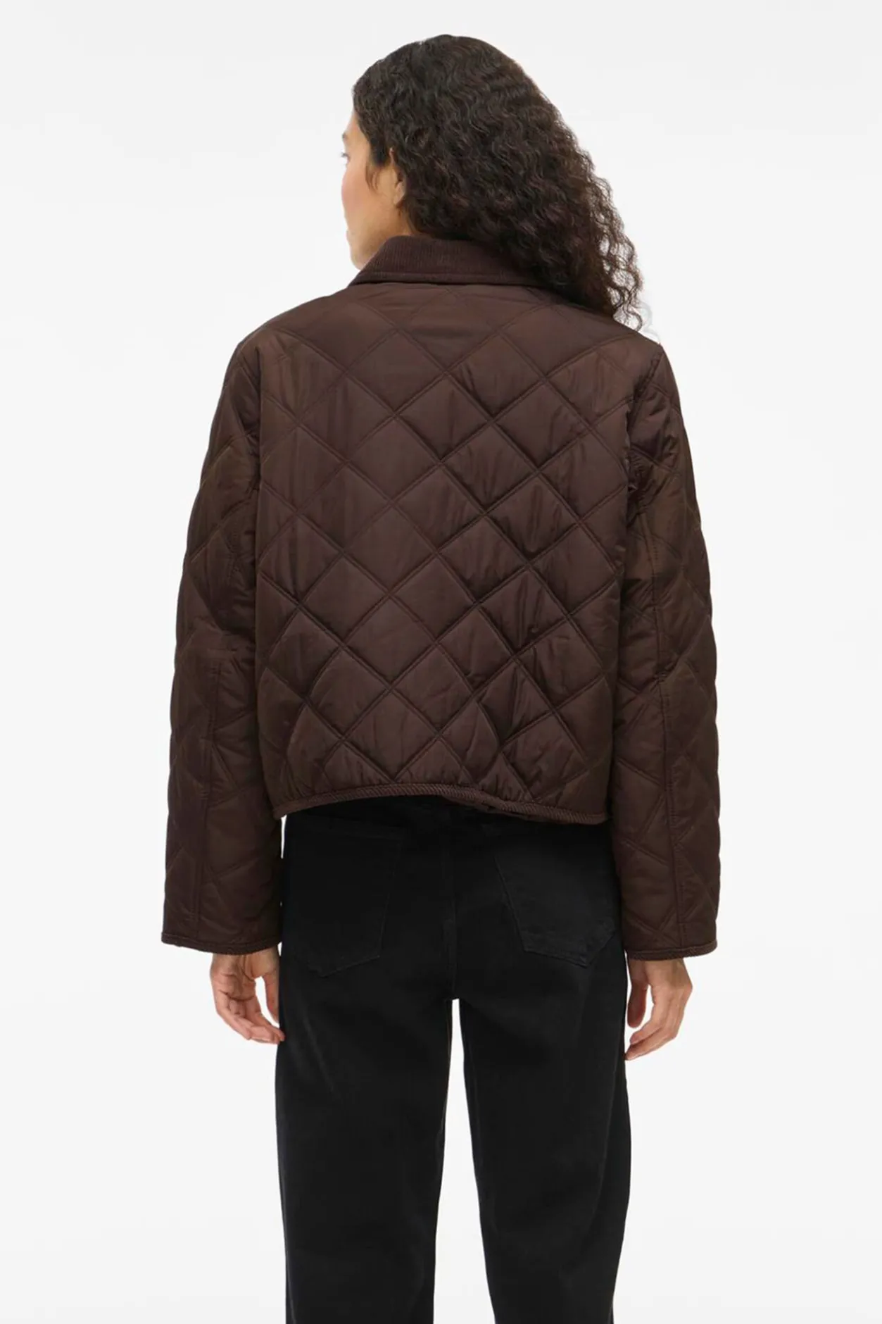 Vila Abrigo acolchado guateado con cuello de pana Marrón oscuro New