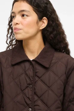 Vila Abrigo acolchado guateado con cuello de pana Marrón oscuro New