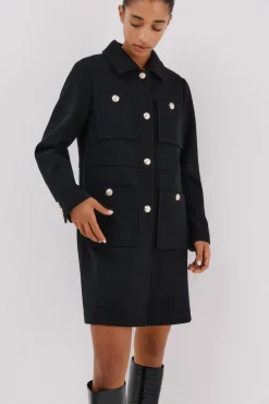 Cortefiel Abrigo botones dorados Negro Sale