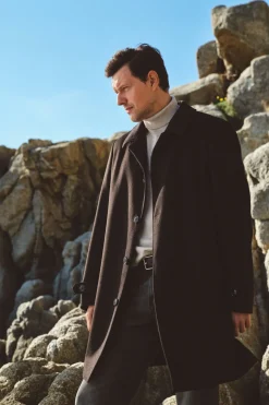 Cortefiel Abrigo camisero lana Marrón oscuro Online