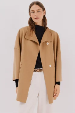 Cortefiel Abrigo capa con tejido ligero Beige Clearance