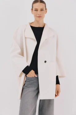 Cortefiel Abrigo capa con tejido ligero Marfil Discount