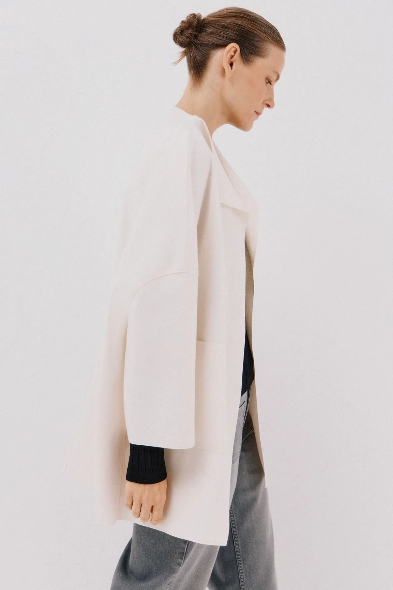 Cortefiel Abrigo capa con tejido ligero Marfil Discount