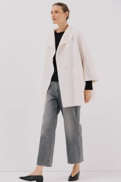 Cortefiel Abrigo capa con tejido ligero Marfil Discount