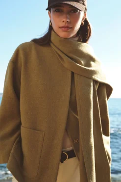 Cortefiel Abrigo con bufanda desmontable Amarillo Outlet