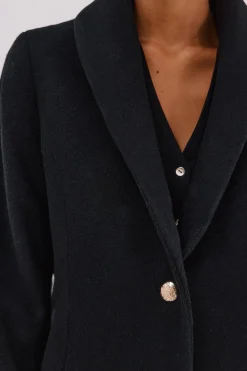 Cortefiel Abrigo con detalle efecto pelo Negro Best