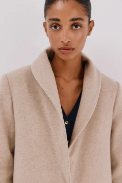 Cortefiel Abrigo con detalle efecto pelo Beige Discount