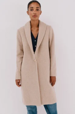 Cortefiel Abrigo con detalle efecto pelo Beige Discount