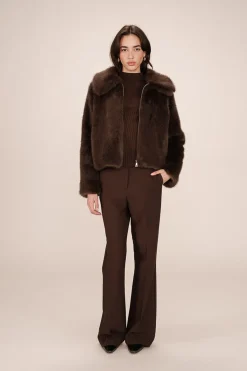 Grace & Mila Abrigo corto de pelo sintética Marr&oacute;n oscuro New