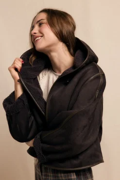 Slowlove Abrigo corto efecto doble faz capucha Marr&oacute;n oscuro Discount