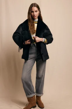 Slowlove Abrigo corto efecto doble faz Negro Discount