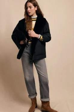 Slowlove Abrigo corto efecto doble faz Negro Discount