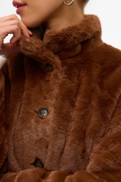 Vero Moda Abrigo corto efecto pelo Marr&oacute;n oscuro Outlet