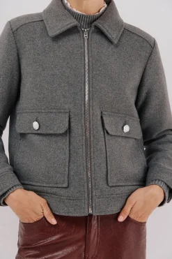 Cortefiel Abrigo corto paño Gris oscuro Sale