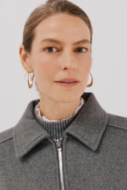 Cortefiel Abrigo corto paño Gris oscuro Sale