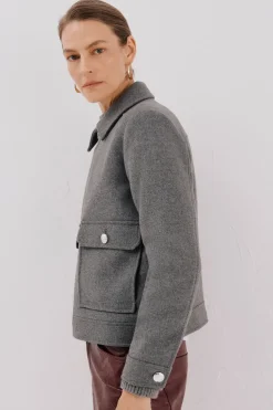 Cortefiel Abrigo corto paño Gris oscuro Sale