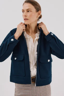 Cortefiel Abrigo corto paño Azul marino New