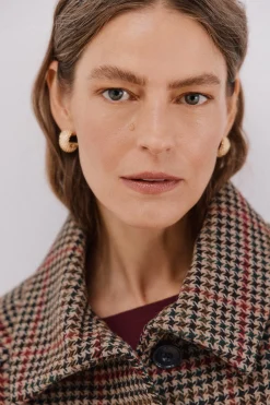 Cortefiel Abrigo corto tejido cuadros Marrón Hot