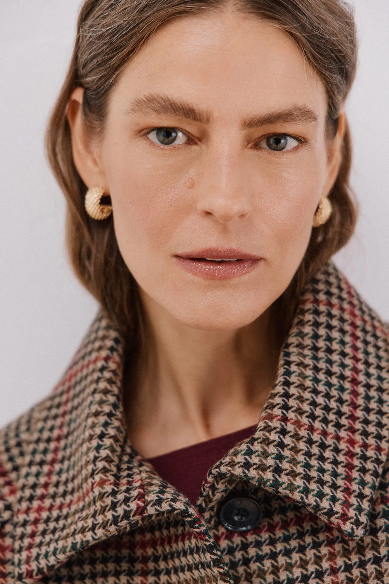 Cortefiel Abrigo corto tejido cuadros Marrón Hot