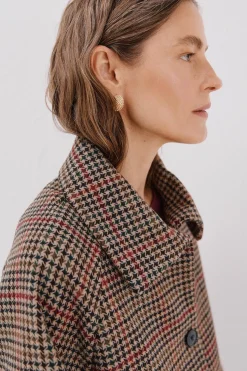 Cortefiel Abrigo corto tejido cuadros Marrón Hot