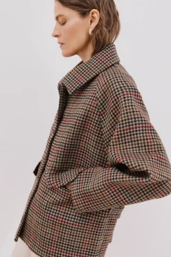 Cortefiel Abrigo corto tejido cuadros Marrón Hot