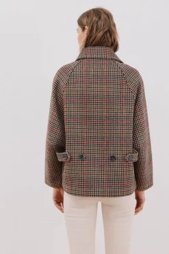 Cortefiel Abrigo corto tejido cuadros Marrón Hot