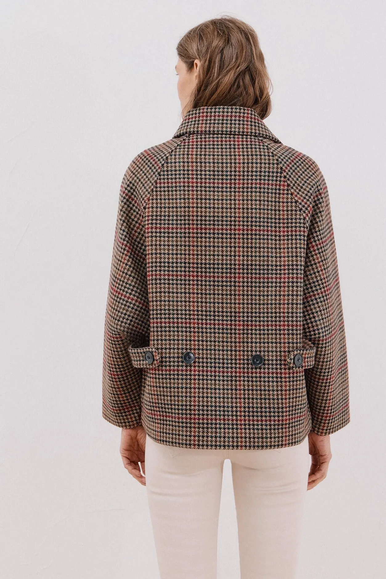 Cortefiel Abrigo corto tejido cuadros Marrón Hot