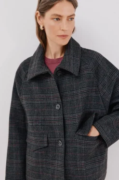 Cortefiel Abrigo corto tejido cuadros Estampado gris Clearance