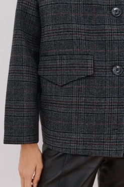 Cortefiel Abrigo corto tejido cuadros Estampado gris Clearance