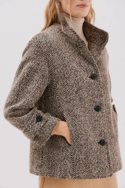 Cortefiel Abrigo corto tejido estructura Estampado beige