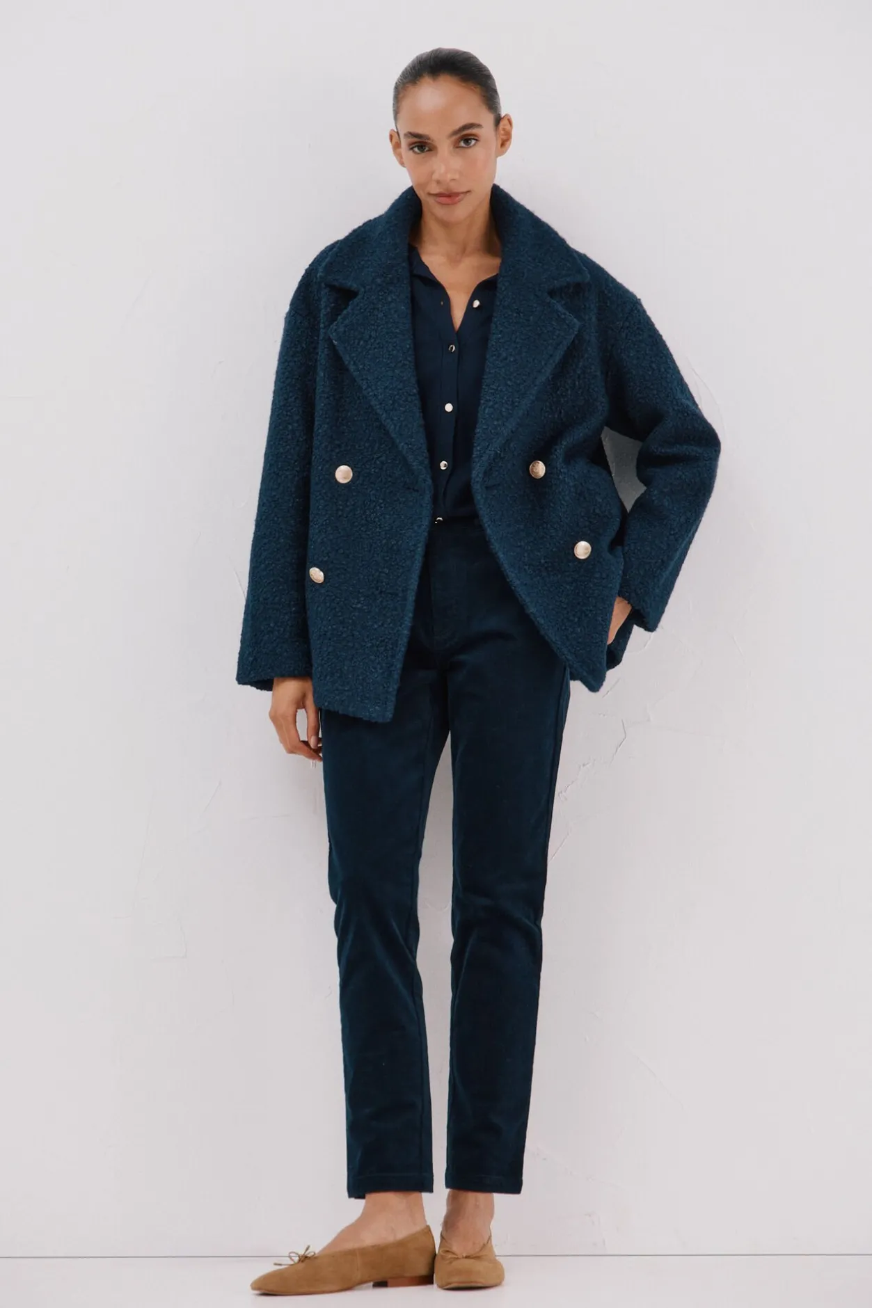 Cortefiel Abrigo corto tejido suave Azul marino Clearance