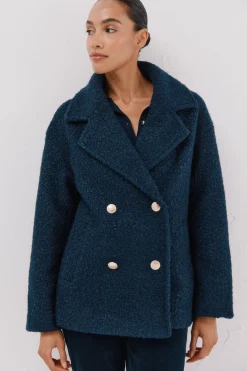 Cortefiel Abrigo corto tejido suave Azul marino Clearance