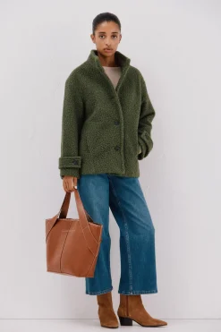 Cortefiel Abrigo corto tejido suave Verde Online