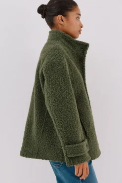 Cortefiel Abrigo corto tejido suave Verde Online