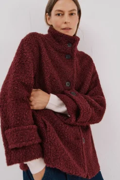 Cortefiel Abrigo corto tejido suave Vino Discount