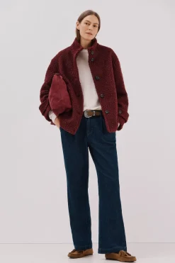 Cortefiel Abrigo corto tejido suave Vino Discount