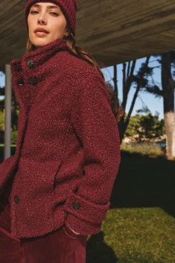 Cortefiel Abrigo corto tejido suave Vino Discount