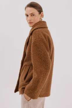 Cortefiel Abrigo corto tejido suave Marrón Sale