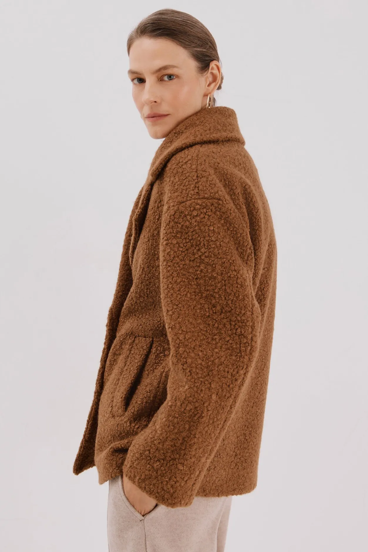 Cortefiel Abrigo corto tejido suave Marrón Sale