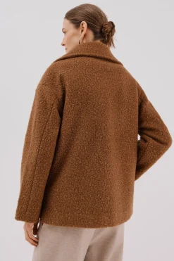 Cortefiel Abrigo corto tejido suave Marrón Sale