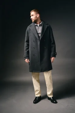 OOTO Abrigo cruzado de lana Gris oscuro Clearance