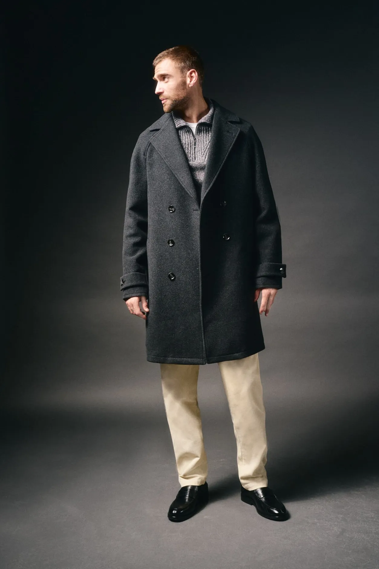 OOTO Abrigo cruzado de lana Gris oscuro Clearance