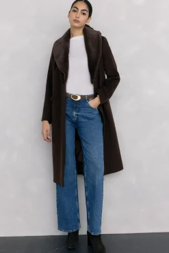 Pedro del Hierro Abrigo cuello efecto pelo Marrón Sale