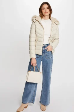 Morgan Abrigo cuero sintético capucha Marfil