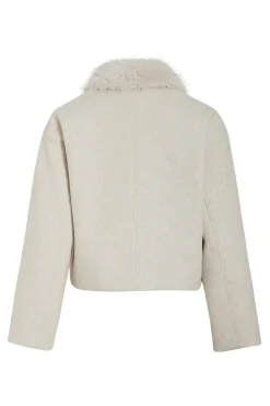 Vila Abrigo de paño con cuello de pelo sintético Beige Online
