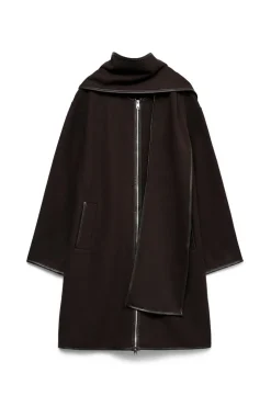 Vero Moda Abrigo de paño con detalle de bufanda Marr&oacute;n oscuro