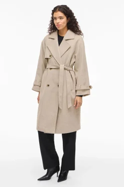 Vila Abrigo de paño largo anudado Beige Sale